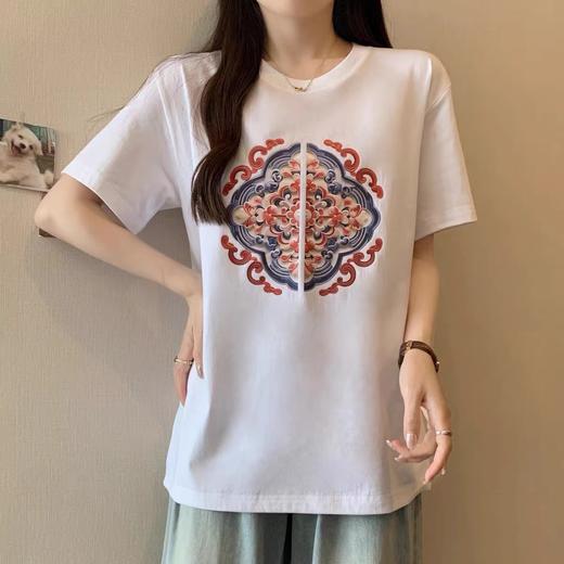 【限时价】喜出100%棉-02国风红兰立体 印花情侣T恤 商品图3