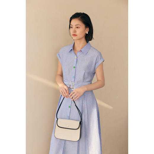 HeyDress彩虹扣条纹衬衫裙女夏季翻领收腰设计温柔气质波点连衣裙 商品图1