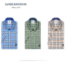 【1件99/2件180/3件258 】占姆士短袖100%纯棉格纹夏季格子衬衫男装休闲全棉半袖   有口袋