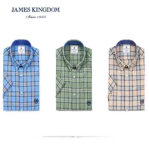 【1件99/2件180/3件258 】占姆士短袖100%纯棉格纹夏季格子衬衫男装休闲全棉半袖   有口袋 商品图0