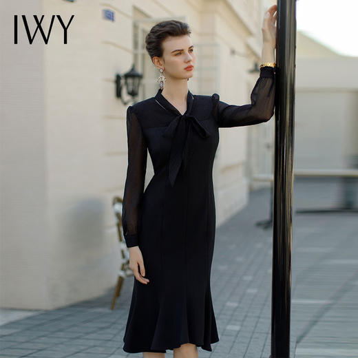 IWY/设计感轻奢黑色礼服裙女春夏高级感气质显瘦鱼尾连衣裙Q1055 商品图2