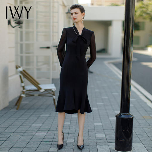 IWY/设计感轻奢黑色礼服裙女春夏高级感气质显瘦鱼尾连衣裙Q1055 商品图0