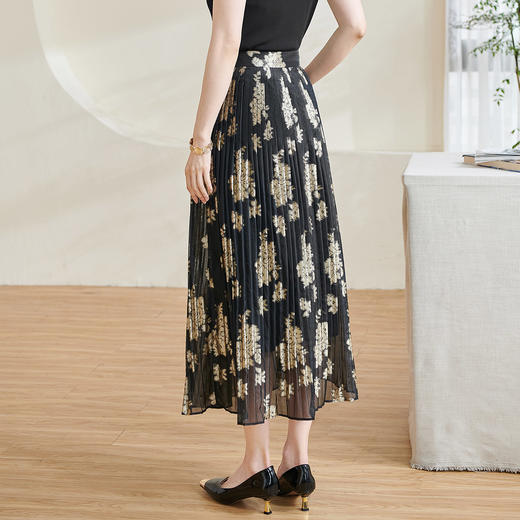 米思阳2026春季新款新中式优雅气质半身裙高腰修身提花百褶裙1451 商品图2