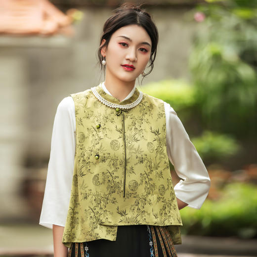 【林栖设计小店】2024年春夏新品无袖马甲提花新中式复古气质背心女1942326 商品图0