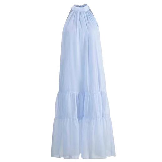 AHM-8615法式仙女蓝色挂脖夏季新款设计感小众无袖显瘦长裙 商品图4