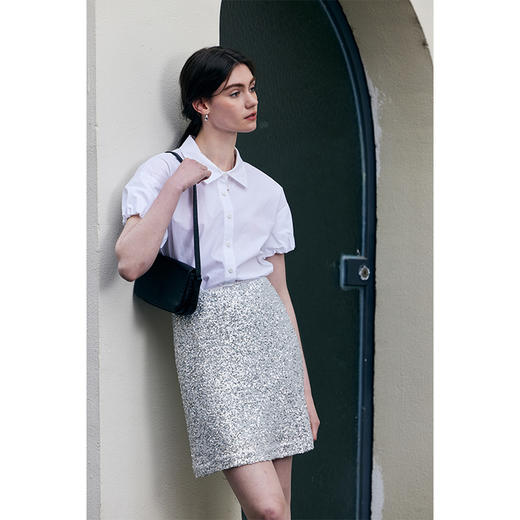 HeyDress亮片半身裙女夏季高腰显瘦包臀裙银色a字裙高级感短半裙 商品图1