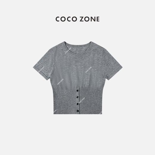 COCO ZONE 不规则拼接设计弹力收腰圆领短袖T恤上衣 23C18371 商品图0