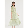 【严选】诗凡黎绿色浪漫荷叶边飘带碎花连衣裙2024年夏新款薄荷曼波长裙女SF4391061 商品缩略图0