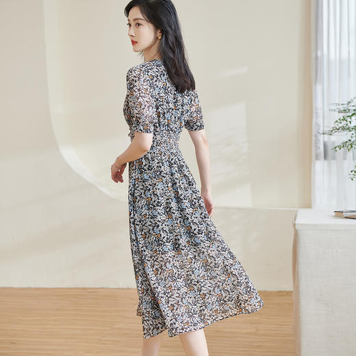 剩S/M/L/XL 米思阳2025夏季新款知性优雅气质连衣裙碎花设计泡泡袖A字裙1032 商品图2