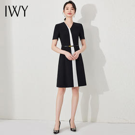 IWY/夏季黑色西装连衣裙无领门襟拼接设计感高级感干练工装连衣裙24Q523