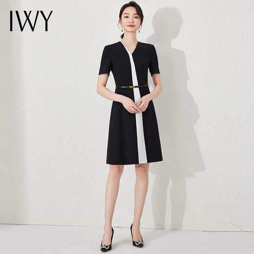 IWY/夏季黑色西装连衣裙无领门襟拼接设计感高级感干练工装连衣裙24Q523 商品图0