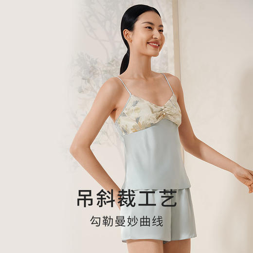 【蚕丝剪花绡】真丝睡衣女100%桑蚕丝吊带短裤衣裤套家居服金三塔  YSFEB401 商品图2