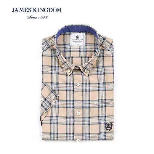 【1件99/2件180/3件258 】占姆士短袖100%纯棉格纹夏季格子衬衫男装休闲全棉半袖   有口袋 商品图3