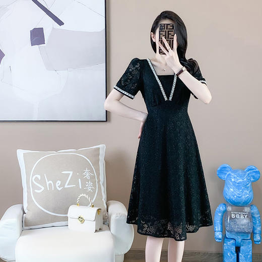 奢姿2025年夏装新款大码女装气质蕾丝连衣裙胖妹妹方领时尚裙子9932852722【1】 商品图3