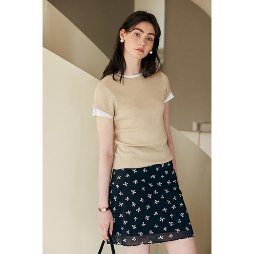 HeyDress针织正肩t恤女夏季绵羊毛圆领修身百搭半袖高级短袖上衣 商品图3