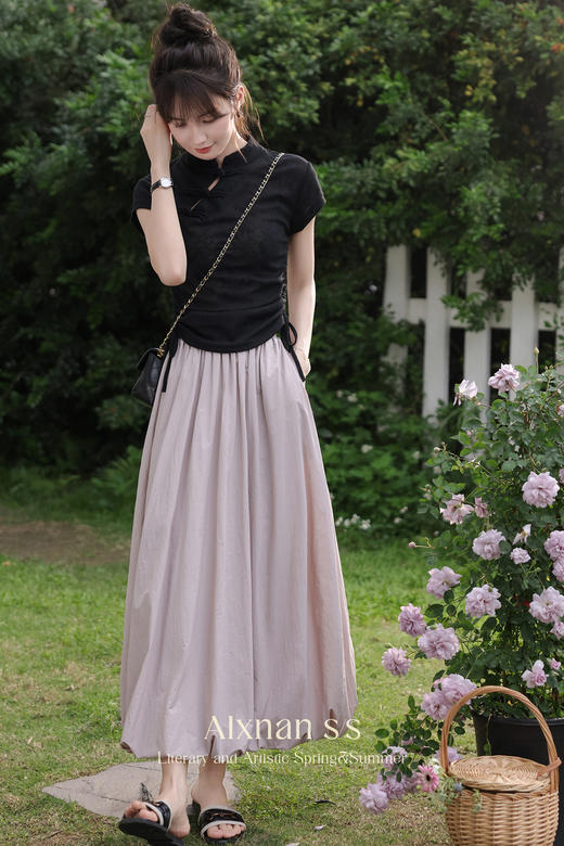 【6折秒杀】鹿向南「又见乌托邦」法式花苞裙女新款夏高腰宽松长款半身裙L35929 商品图5