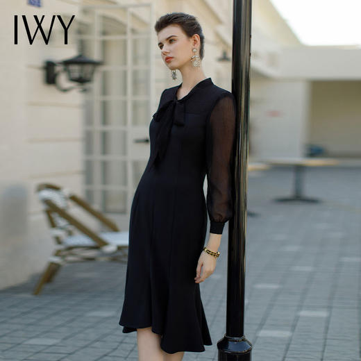 IWY/设计感轻奢黑色礼服裙女春夏高级感气质显瘦鱼尾连衣裙Q1055 商品图4