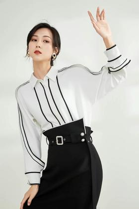 CHUANMENG 黑色撞边白色衬衣 11141