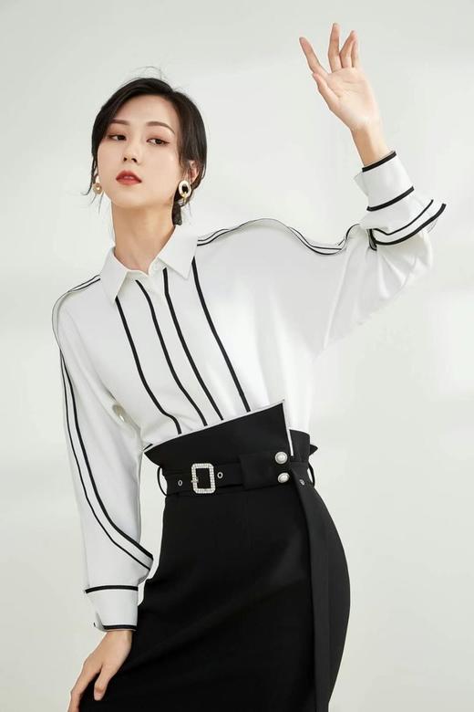 CHUANMENG 黑色撞边白色衬衣 11141 商品图0