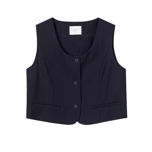 【严选】伊芙丽条纹面料设计感U领西装马甲1F4910171 商品图4