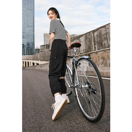 【积分换购不退货】【特惠不退货】诗凡黎条纹T恤2023夏季新款翻领黑白条韩式短款甜美减龄短袖3E5700711 商品图4