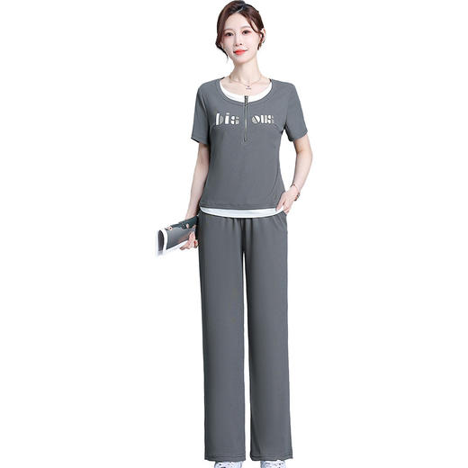 KED-Q435-Y时尚短袖休闲套装女夏季新款圆领T恤衫阔腿裤运动服两件套 商品图4