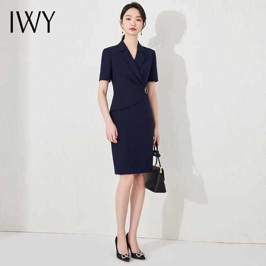 IWY/藏青色西装连衣裙短袖售楼部高级感设计师修身气质职业装裙子24Q520 商品图4