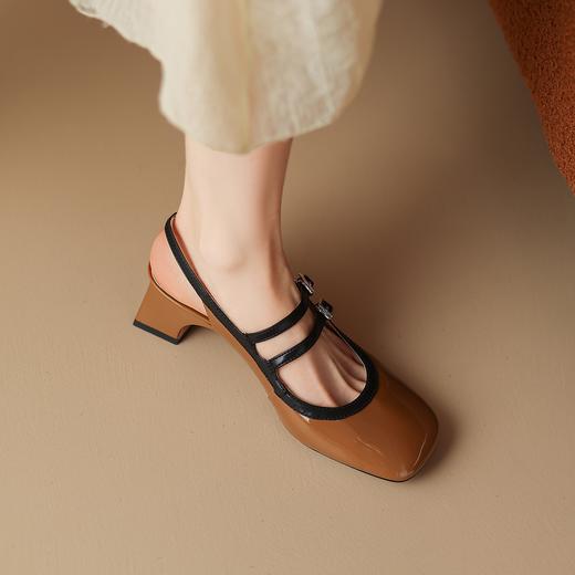 阿么手工女鞋2025新款法式复古粗跟凉鞋女夏外穿不掉跟百搭4.5CM 商品图2
