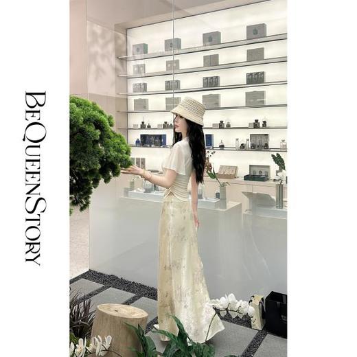 余潇潇【清风拂竹】新中式复古印花优雅气质时髦微鱼尾长款半身裙 商品图4