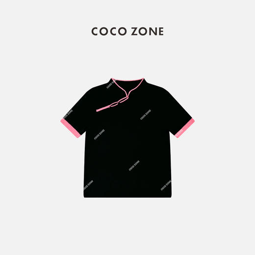 COCO ZONE2024新中式国风盘扣立领针织衫撞色短袖毛衣CC2A0309 商品图1