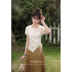 鹿向南 「花季少女」法式气质修身T恤女2024夏新款设计感小众上衣