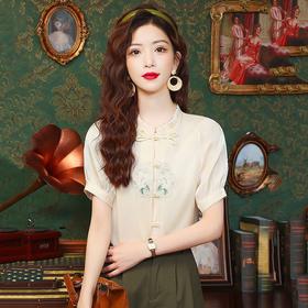 【新中式减龄重工上衣】新中式国风立领短袖雪纺衬衫女春夏爆款重工刺绣洋气百搭减龄上衣-FSXPDC0405