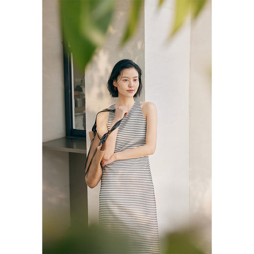 HeyDress条纹连衣裙女夏季法式撞色编织挖肩设计小众气质背心裙子 商品图2