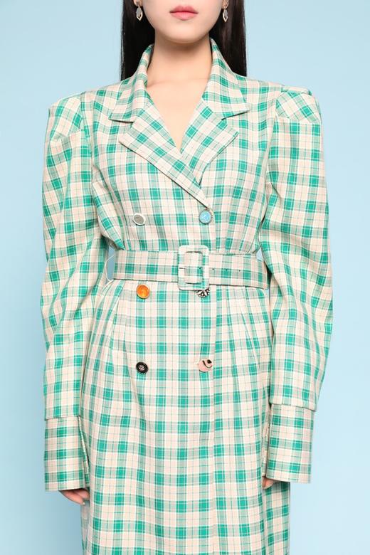 Le Malene 彩色纽扣装饰格纹长风衣 11155 商品图3