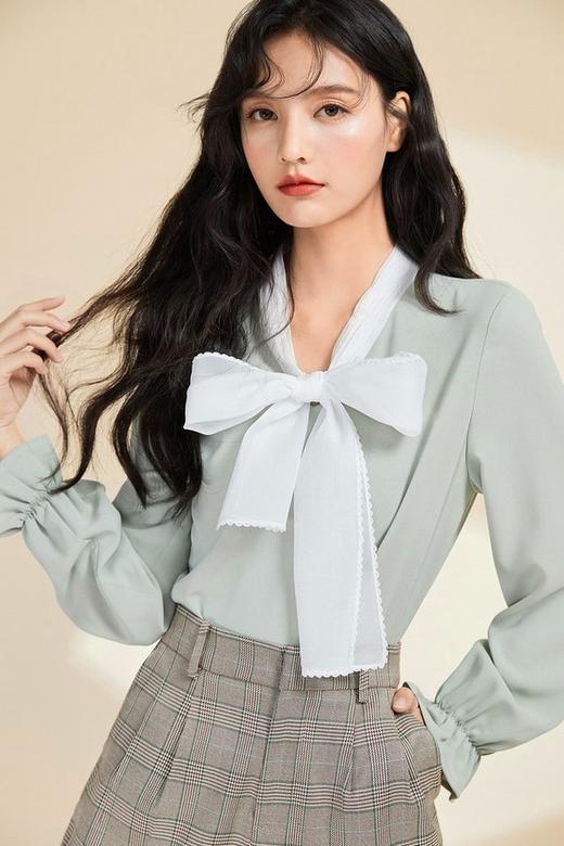 秋水伊人 撞色蝴蝶结绑带衬衣 11078 商品图2