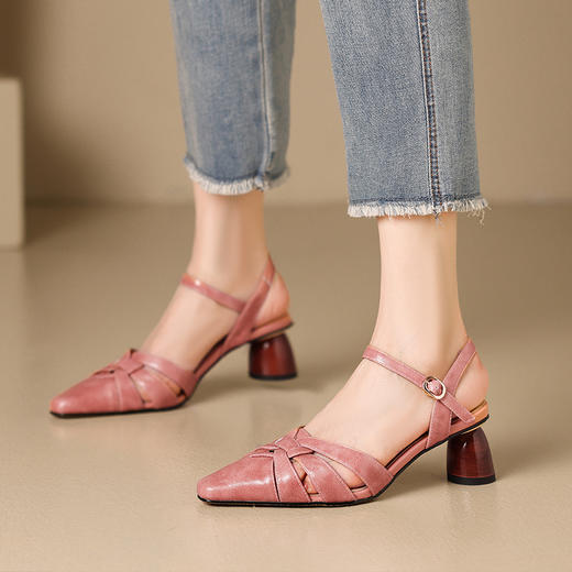 【预售5天】优雅简约，真皮编织高跟凉鞋BY&H2251 商品图2