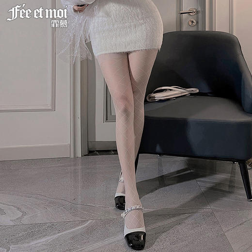 霏慕网红菱格开裆/闭档闪钻连裤袜7229 情趣内衣白丝性感潮流ins风纯欲丝袜透视诱惑情趣丝袜 商品图9