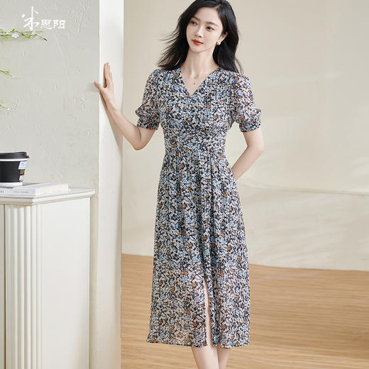 剩S/M/L/XL 米思阳2025夏季新款知性优雅气质连衣裙碎花设计泡泡袖A字裙1032 商品图0