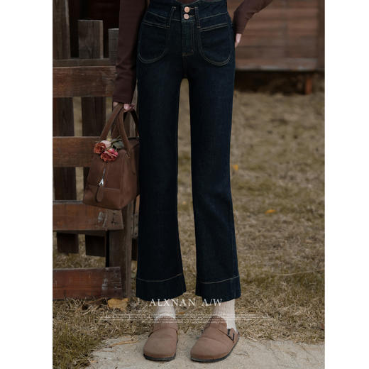 鹿向南《简约时尚》复古气质牛仔裤女春秋季新款高腰显瘦直筒长裤 商品图3