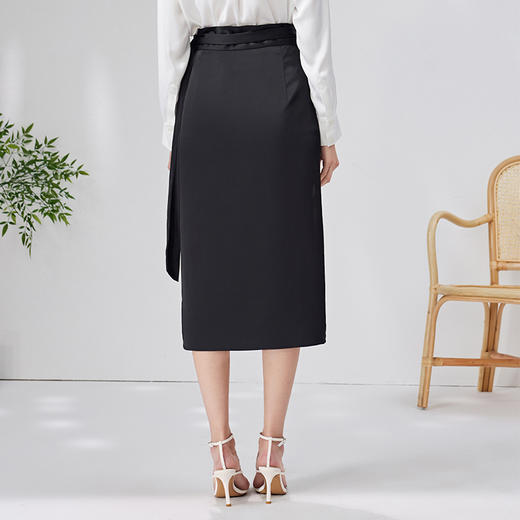 EITIE爱特爱中式高腰一片式绑带开叉半身裙黑色通勤显瘦夏新款B06116 商品图4