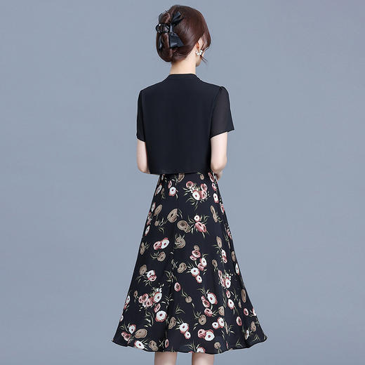 KED-6428-Y新中式印花裙拼结时尚假两件中长裙2024年夏季新款高腰雪纺裙 商品图2