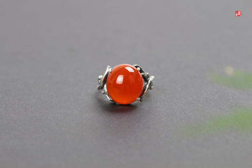 南红保山冰红戒指【海棠】，925银镶 商品图0