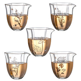 益思泉丨高六角公道杯 茶海 玻璃茶具 高硼硅耐热玻璃 加厚 200ml 杯身贴花 多款可选