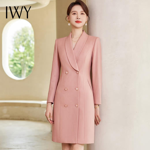 IWY/粉色长袖西装连衣裙高端优雅主持人播音艺考商务女神范职业裙23C395 商品图1