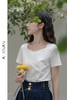 鹿向南 气质时尚T恤女短袖2024春夏季新款方领小个子法式修身上衣 商品缩略图5