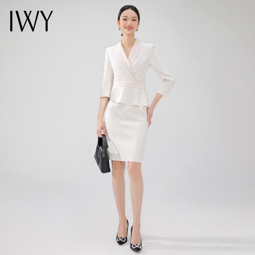 IWY/杏色西装连衣裙七分袖工装裙美容院工装主持人高端ol商务裙子23Q472 商品图2