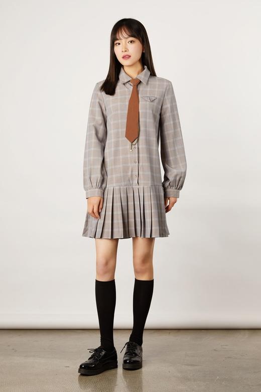 Stay2Weeks 领带装饰格纹压褶连衣裙 11134 商品图1