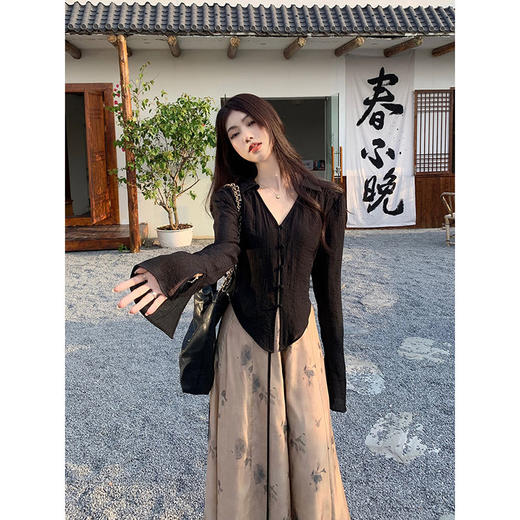 【新中式INS水墨裙】高级感新中式飘带上衣水墨风高腰长款裤裙女夏季2024新款时尚套装-FSXPDC0411 商品图3