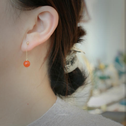 精品南红耳坠，7-8mm珠子，18k金，长度刚刚好，灵动小摇曳感。 商品图5