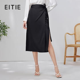 EITIE爱特爱中式高腰一片式绑带开叉半身裙黑色通勤显瘦夏新款B06116